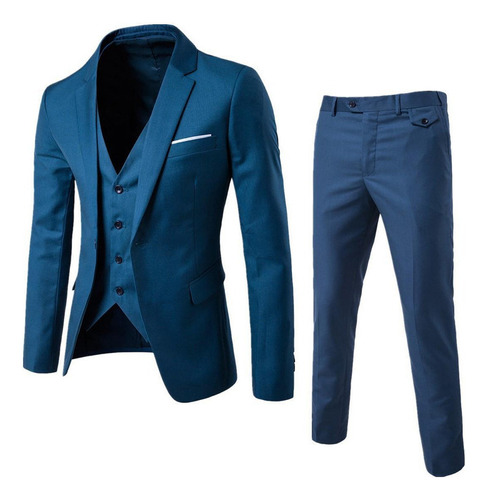 Traje Slim Casual De Tres Piezas For Hombre,de Color Sólido