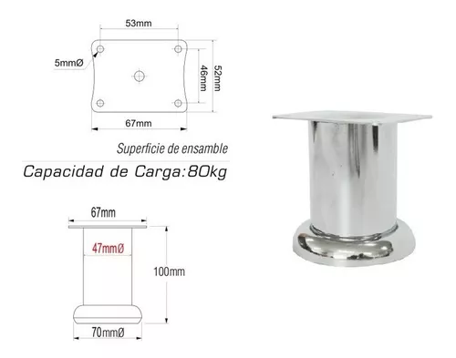 Element System Pata para muebles (Ø x Al: 6 x 70 cm, Capacidad de carga: 75  kg, Acero, Cromo)