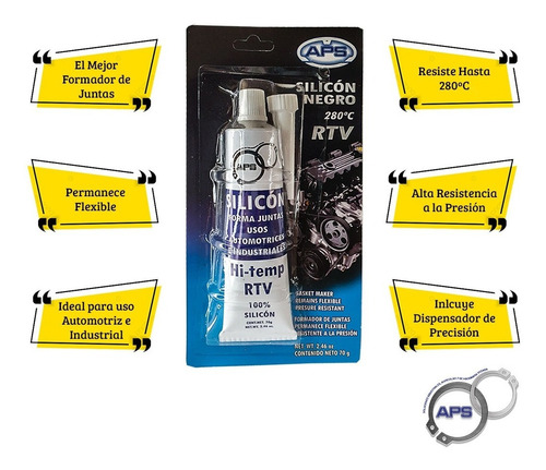 Imagen 2 de 4 de Silicón Negro Aps Sellador Rtv Alta Calidad Forma Juntas70g