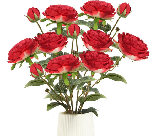 Flores Artificiales De Peonías Rojas, 4 Unidades De Peonías