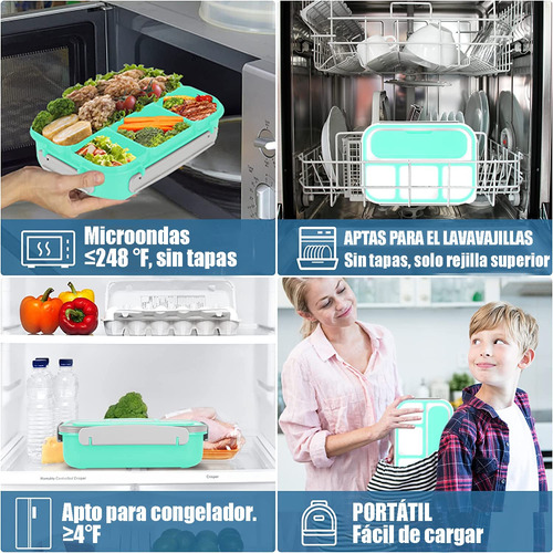 Fiambrera Bento 1300 Ml, Caja De Almuerzo Con 4