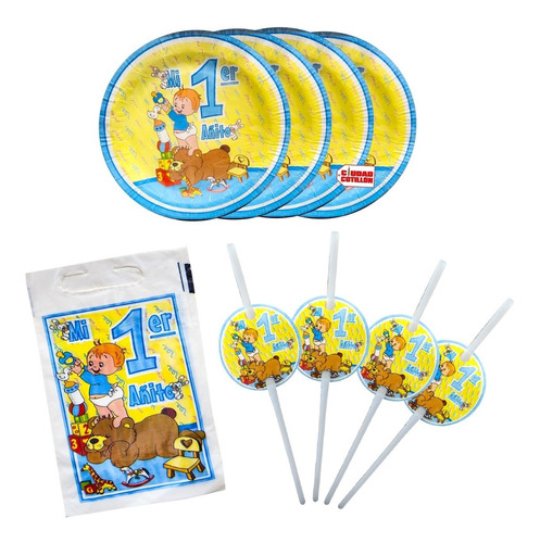 Combo Kit Fiesta 10 Personas Mi Primer Año Niño Azul - Cc