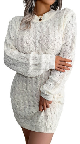 Vestidos De Suéter Mujer Otoño Cálido Color Sólido Túnica
