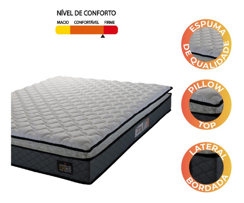 Colchão Casal Espuma D45 Pillow Cinza/branco Hellen -