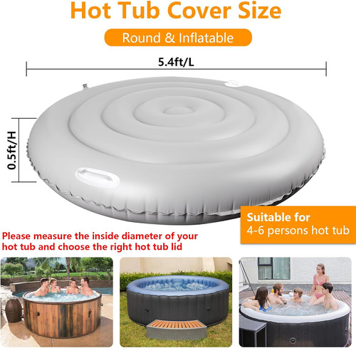 Cubierta Inflable Bañera De Hidromasaje De 5.4 Pies As...