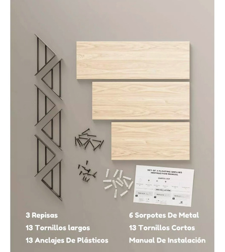 Kit X3 Repisas Flotantes De Madera Multipropósito