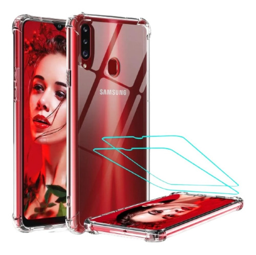 Funda Clear Antigolpes + Vidrio Templado Para Samsung A20s