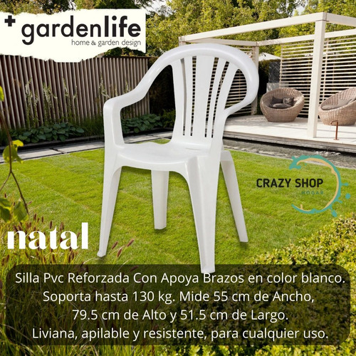 Imagen 2 de 9 de Silla Pvc Apilable Monobloque Blanca Patio Jardin Exterior