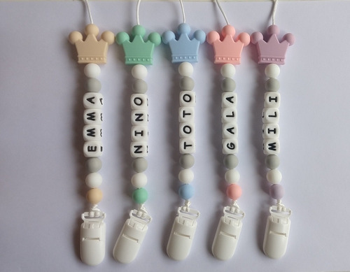 Portachupete Personalizado Nombre Bebé Silicona Corona 6 Let