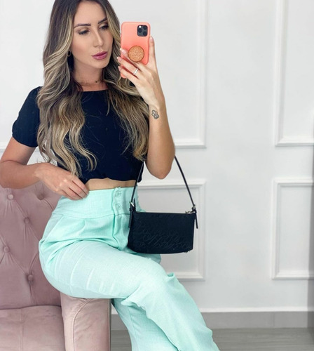 Imagem 3 de 3 de Calça Linho Feminina Cintura Alta Tendência Primavera Verão