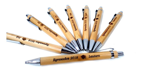 25 Boligrafos De Madera Personalizados Grabados Nombre Logo