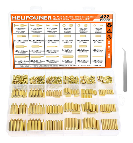 Helifouner Juego De 422 Piezas M2 M2.5 M3 Macho Hembra Hexag