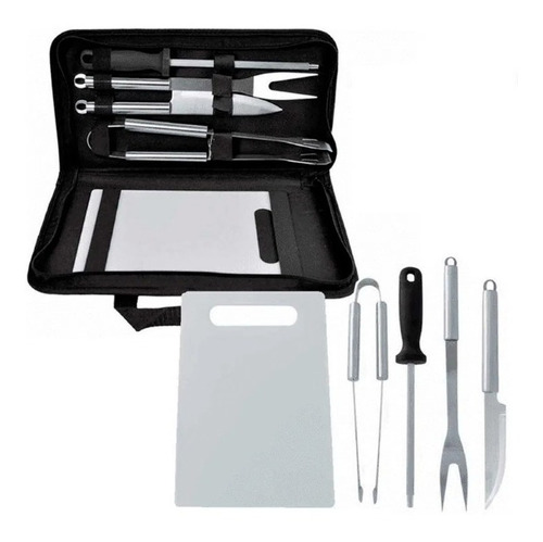 Kit Completo Jogo Churrasco  6 Pcs Com Maleta E Tabua