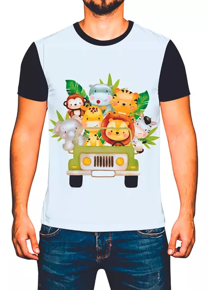 Camiseta Camisa Safari Animais Fofos Desenho Infantil Bebê 8