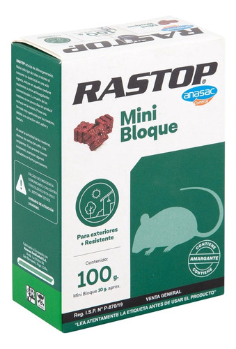 Veneno Ratones Cebo Mini Bloque Rastop 100gr Anasac