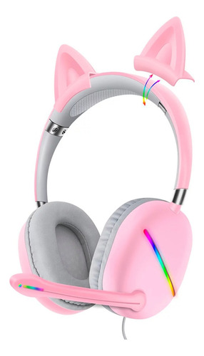 Audifonos Diadema Gamer Usb Orejas De Gato Cat Akzx51 Rosado