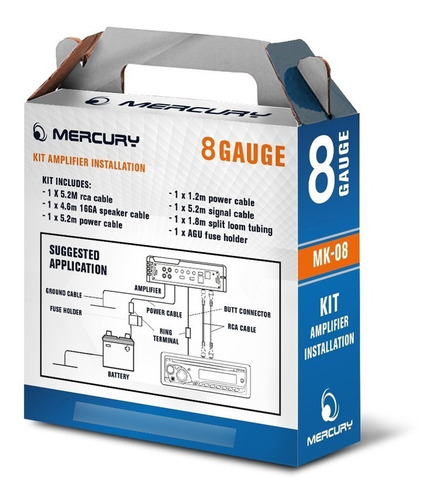Kit De Cables P/instalación Potencia 1500w 8 Gauges Mercury