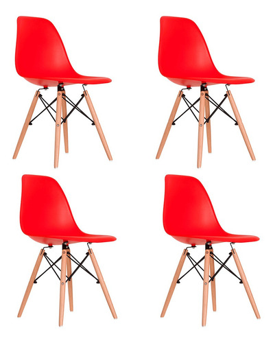 Cadeira de jantar Empório Tiffany Eames DSW Madera, estrutura de cor  vermelho, 4 unidades
