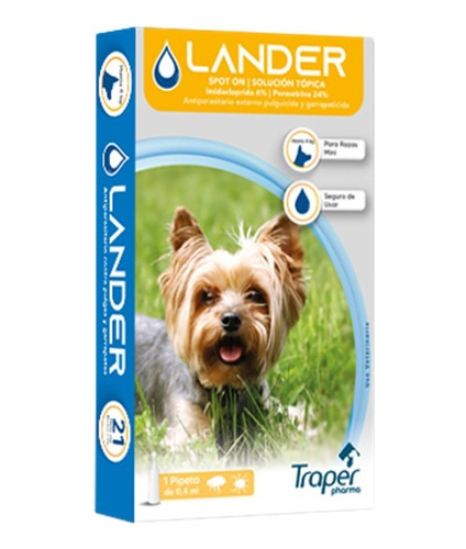 Pipeta Para Perro Lander Pulga-garrapata Hasta 4 Kg 0,4ml