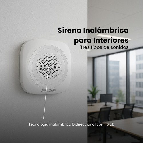 HIKVISION Sirena Inalambrica DS-PSG-WI-433 para interiores inalámbrica bidireccional con 110 dB Tres tipos de sonidos de alarma IP54 Sirena para el panel de alarma Hikvision