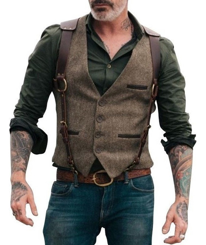 Tweed Hombre Traje Victoriano Steampunk Cosplay Chalecos