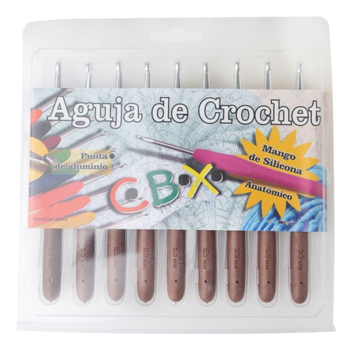 Agujas Crochet Mango Siliconado Cbx N° 5,5 X Pack 9 Unidades