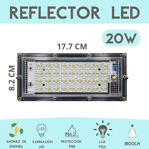 Pack De 10 Reflectores Led 20 Watts Luz Blanca Fría 1800lm Protección Ip66 De Aluminio Disipación De Calor Ideal Para Exteriores