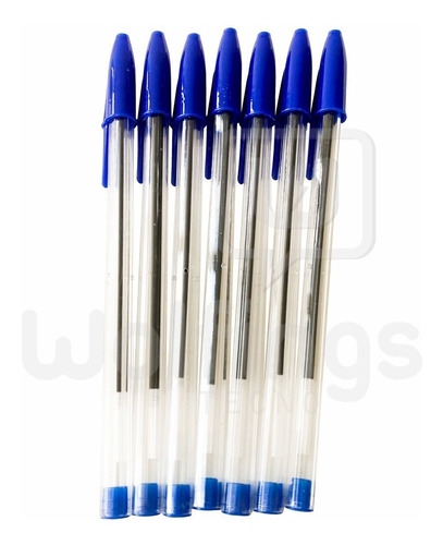 Caja X50 Lapicera Birome Tinta Azul Cristal Pen Punta Fina