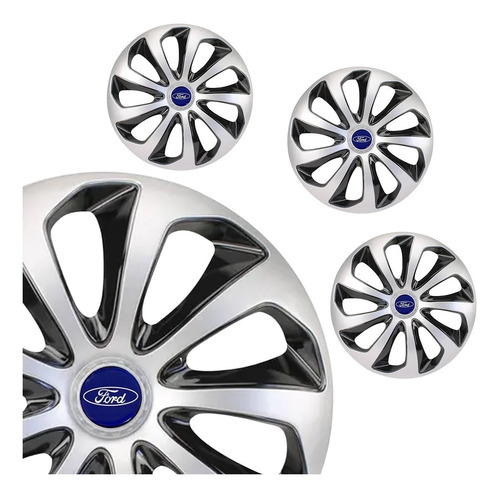 Jogo 4 Calota Velox Aro 14 Prata / Preta Ford Fiesta