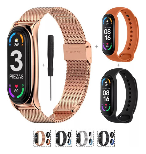Correa Acero Inoxidable Para Xiaomi Mi Band 7 Pulsera 3 Pzs