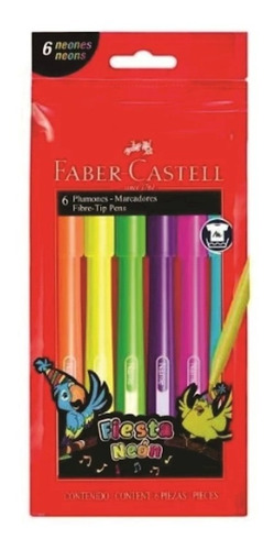 Marcador Faber Castell Neon Fluo X 6 Colores Largos Original