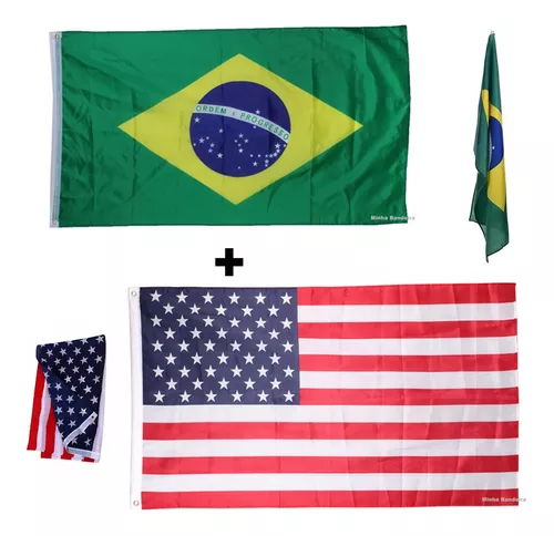 Bandeira Dos Estados Unidos + Brasil Grandes Usa Kit Barato