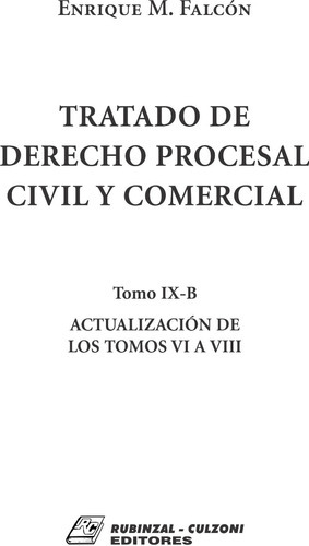 Tratado De Derecho Procesal Civil Y Comercial. - Tomo Ix-b. Actualización De Los Tomos Vi A Viii., De Falcón, Enrique Manuel. Culzoni En Español