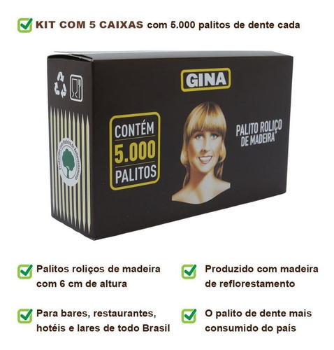 Palito De Dente De Madeira Gina Porções E Festas De 25000 Un