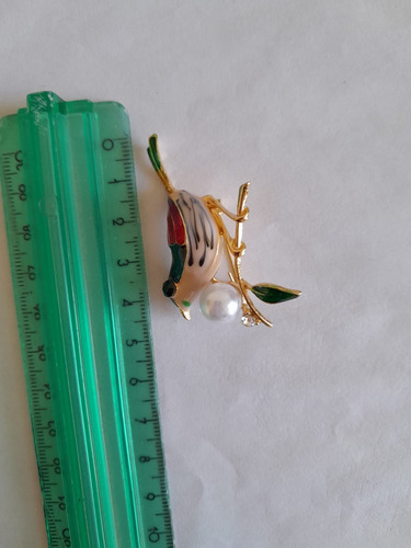 Prendedor Broche Aesthetic Cerezas. Charms Para Ropa. Verde Pájaro