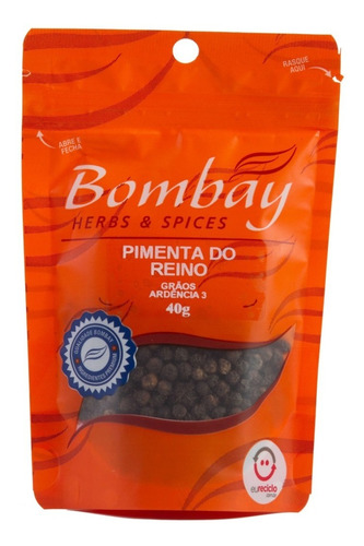 Pimenta do Reino em Grãos Bombay Herbs & Spices Sem Glúten Vegano -  Pouch 40g