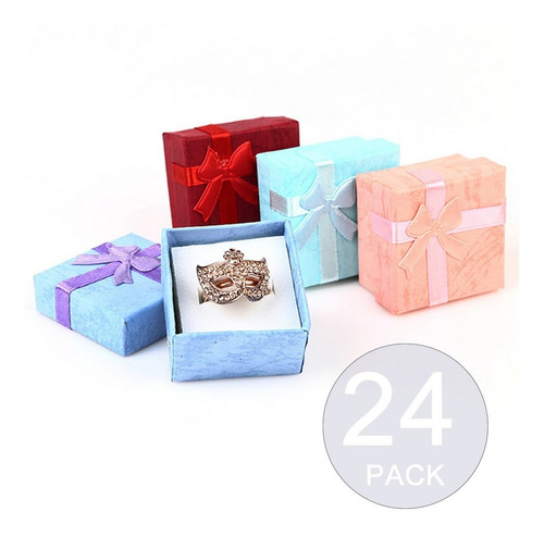 Imagen 2 de 4 de Pack 24 Cajas Carton Joyas Anillos Aros 4x4cm Regalo