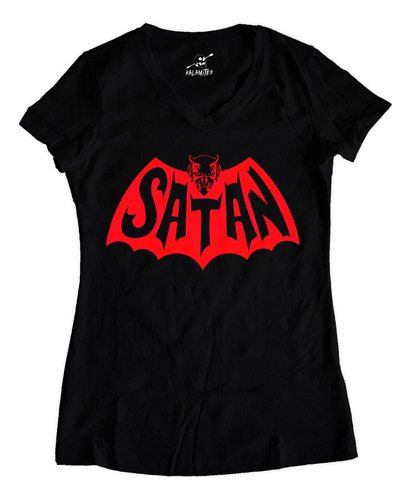 Playera Terror Satan Logo Parodia Batman Clásico Para Dama