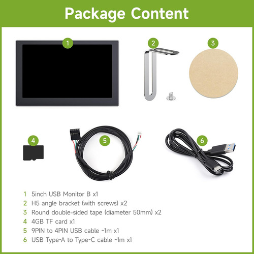 Monitor Usb De Waveshare De 5 Pulgadas, Pc Case Secondary Rg