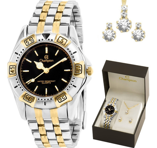 Kit Relógio Feminino Champion Com Colar E Brincos Ch30037n