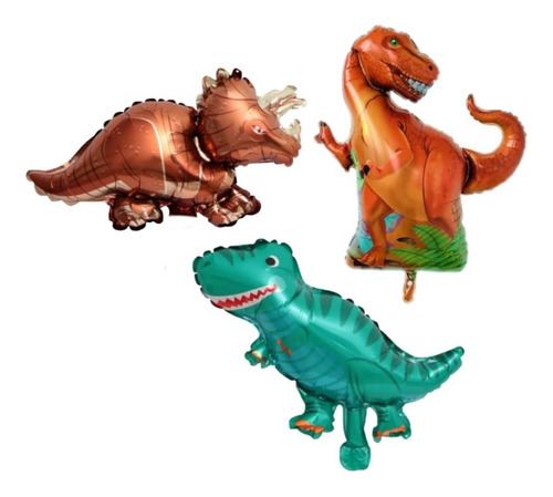 Set Globos Metalizados Mini Dinosaurios Pack X 3 Und