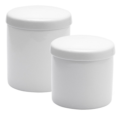 Kit Banheiro Porcelana Porta Cotonete E Porta Algodão 2 Pçs Cor Branco