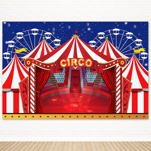 Painel De Festa Infantil Circo Vermelho Em Tecido - 2,2x1,5m