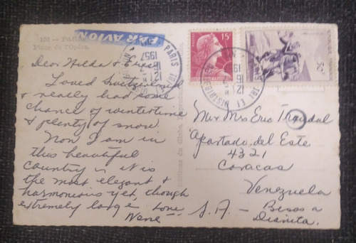 Postal Antigua De La Calle De La Ópera Francia, Año 1957