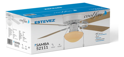 Ventilador de techo Samba 52111 42 Pulgadas Blanco Cuatro Aspas Coolfan