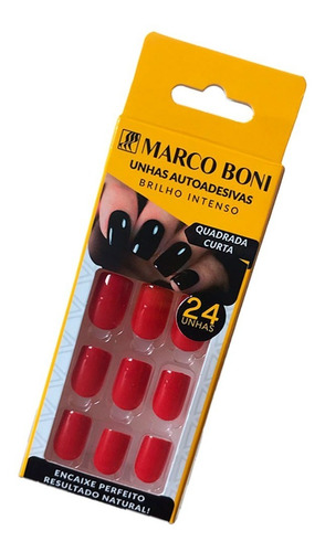 24 Unha Postiça Gel Autocolante Marco Boni - Vermelho 1903