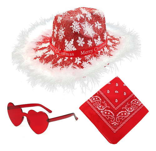 Navidad Sombrero De Vaquero Lentejuelas Bufanda Gafas Set
