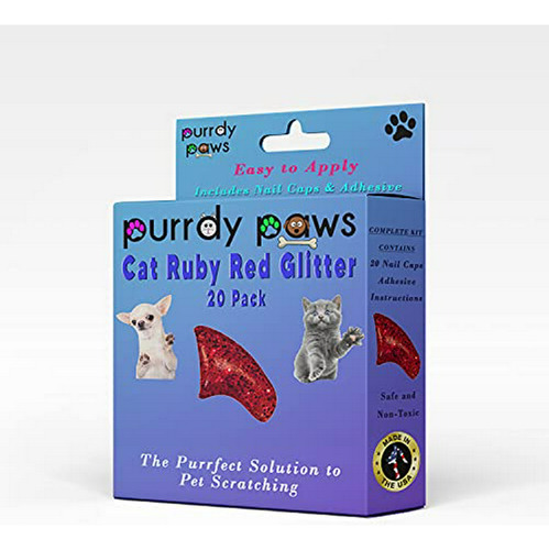 Purrdy Paws Soft Nail Caps For Cat Claws Ruby Red Glitter