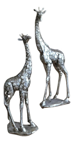 2 Esculturas Figuras De Jirafas Plateadas