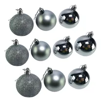 Comprar Enfeite Decorativo Natalino Conjunto 10 Bolas Árvore Brilho Cor Prata